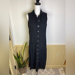 Vintage J. Jill Petite M Linen Button Maxi Dress Black Sleeveless Witch Academia